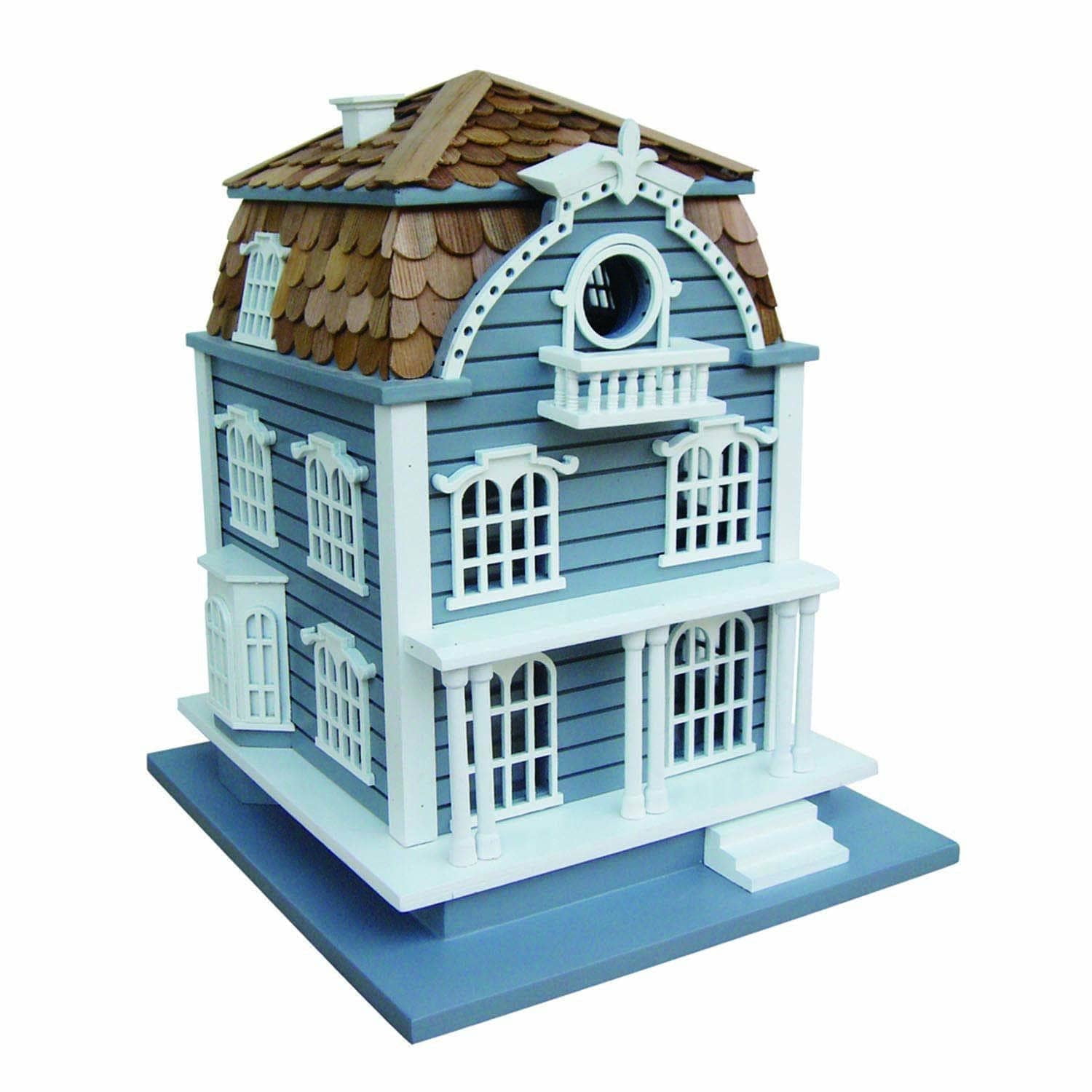 Sag Harbor Blue and White Cedar Birdhouse with Mansard Roof