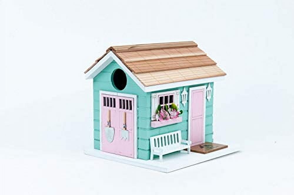Pastel Green and Pink Wooden She Shed Birdhouse