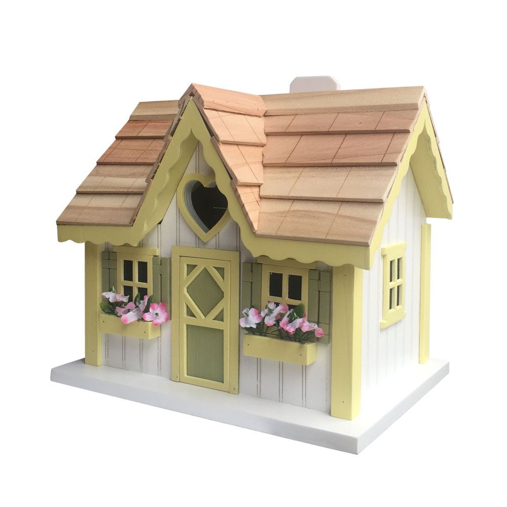 Sweetheart Cottage White and Yellow Pine Birdhouse