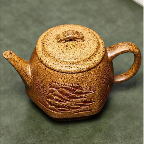 Home Beauty Tea Infuser Authentic Raw Ore Section Mud Tea Set 280ml Yixing Purple Clay Teapot Hand-painted Six Square Tea Pot