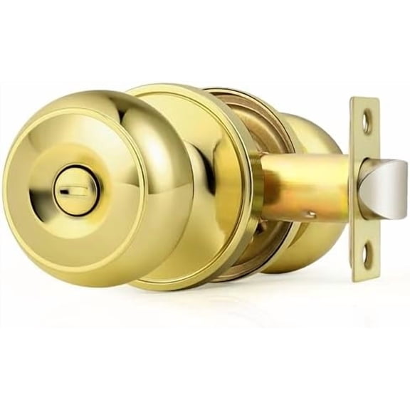 Home Bed & Bath Privacy Door Knob in Polished Brass, Flat Ball Interior Hardware, Keyless Universal Handing Door Lockset, 1 Pack