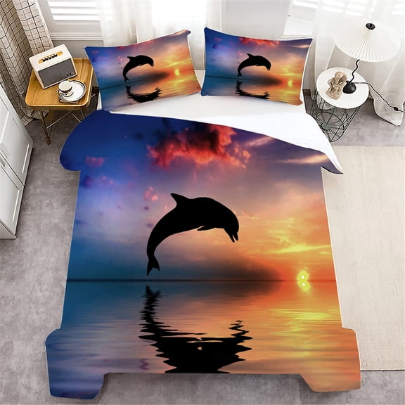 Home Bed Set 2/3 Pcs Polyester Duvet Cover Set Dolphin Printed High Quality Bedding Cover Set ,Queen (90"x90")