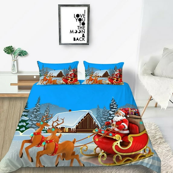 Home Bed Set Christmas Elk Painting Quilt Cover Set Bedding Pillow Newly Fashion Cartoon Merry Christmas Home Textiles,Full (80"x90")