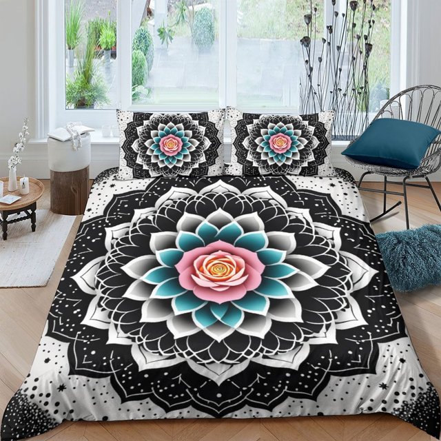Home Bedclothes Black and White Mandala Pattern Printed Comforter Cover
