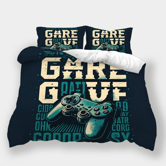 Home Bedclothes Cartoon Game Handle Printed Bedspreads Girls Boys Cute Duvet Cover Set,California King (98"x104")