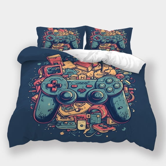Home Bedclothes Fashion Duvet Cover Pillowcase Teenager Vintage Gamepad Printed Bed Set,California King (98"x104")