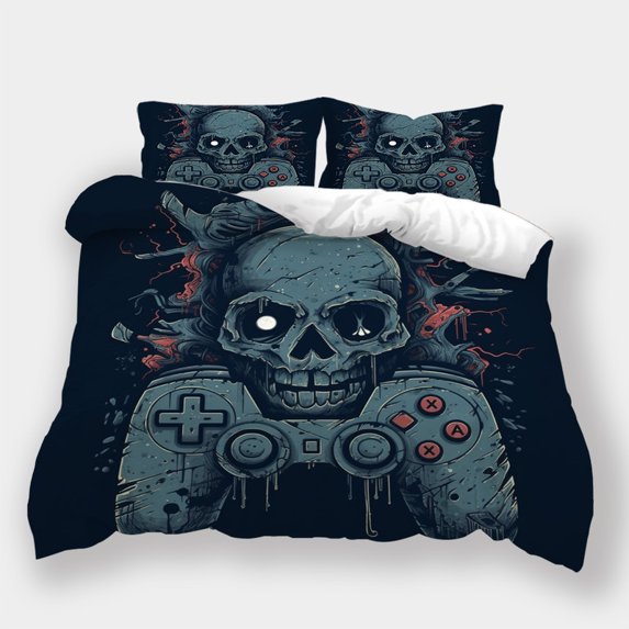 Home Bedclothes Fashion Duvet Cover Pillowcase Teenager Vintage Gamepad Printed Bed Set,Queen (90"x90")