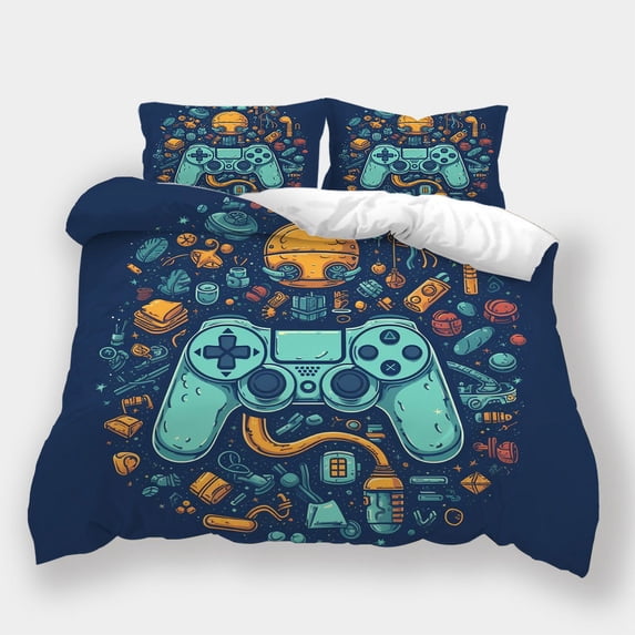 Home Bedclothes Gamepad Printed Comforter Cover Quilt Cover Set Children Soft Bedspreads,Full (80"x90")