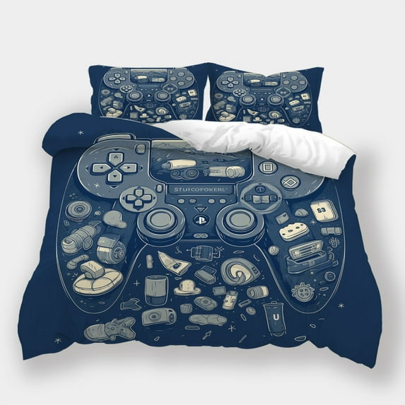 Home Bedclothes Gamepad Printed Quilt Cover Duvet Cover Set Kids Adult Fashion Bedding Set,Full (80"x90")