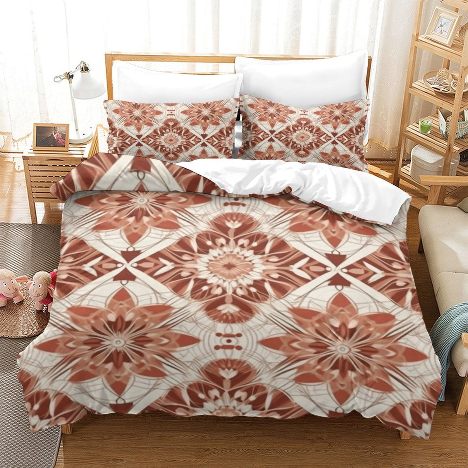Home Bedclothes Pink Bohemian Style Duvet Cover Set with Pillowcase