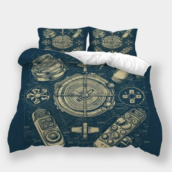 Home Bedclothes Vintage Game Handle Printed Bedspreads Teen Adult Fashion Quilt Cover Set,King (90"x104")
