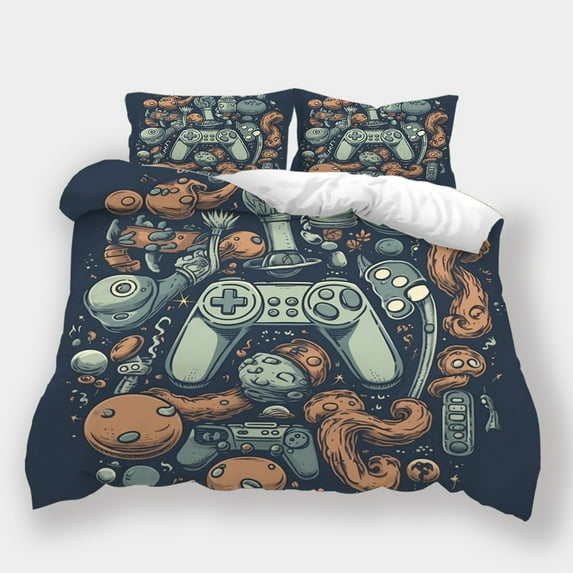 Home Bedclothes Vintage Game Handle Printed Bedspreads Teen Adult Fashion Quilt Cover Set,Twin (68"x86")