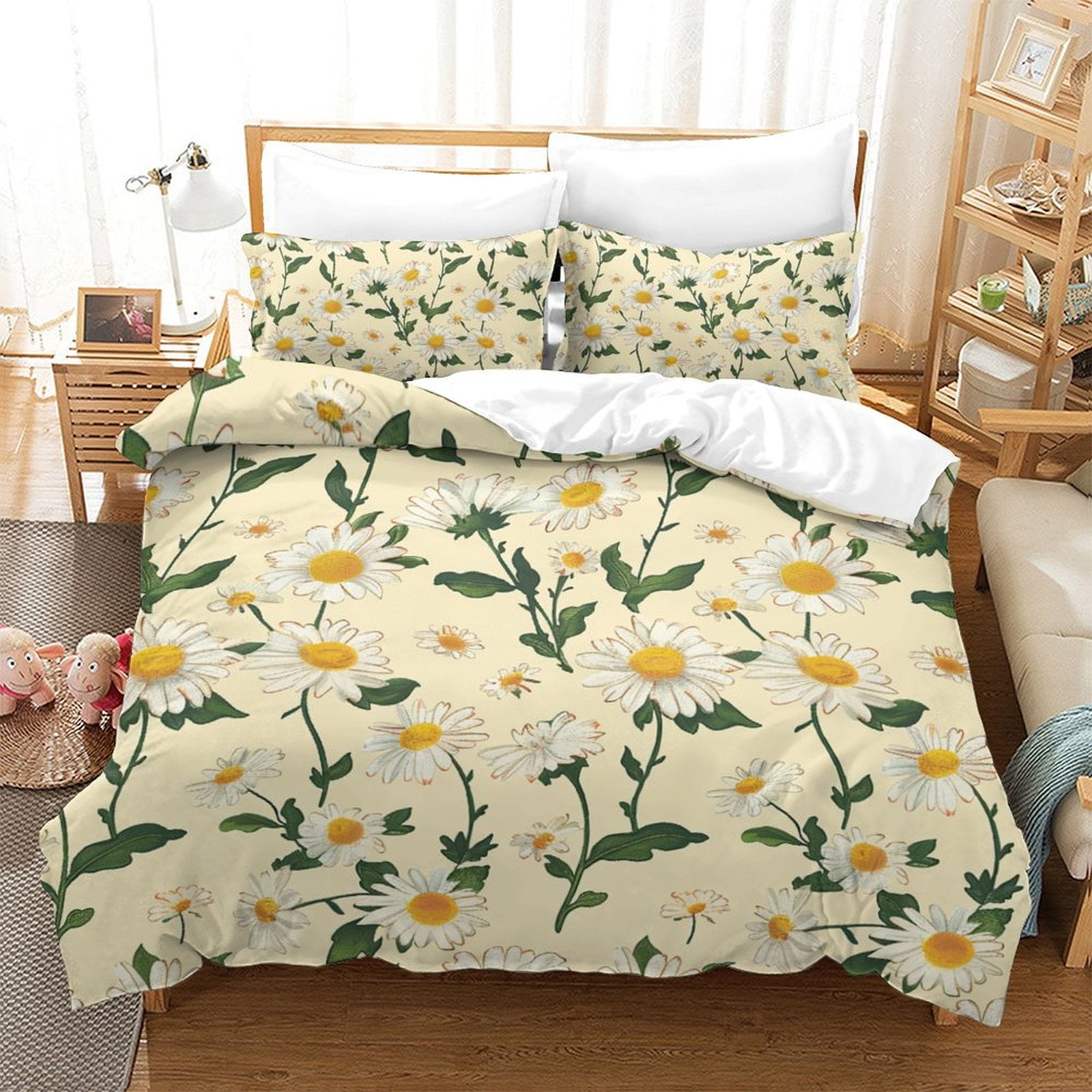 Home Bedclothes Yellow Bedspreads Daisy Printed Duvet Cover Quilt Cover