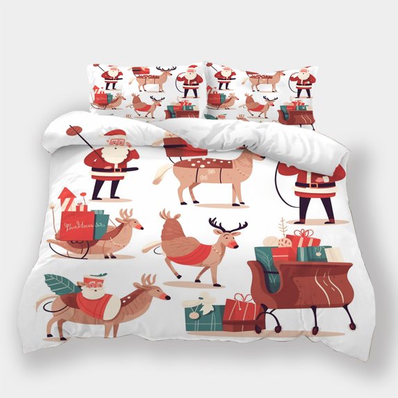 Home Bedding Set Christmas Cartoon Santa Claus Deer Printed Duvet Cover Children Festival Bed Gift Bedspreads