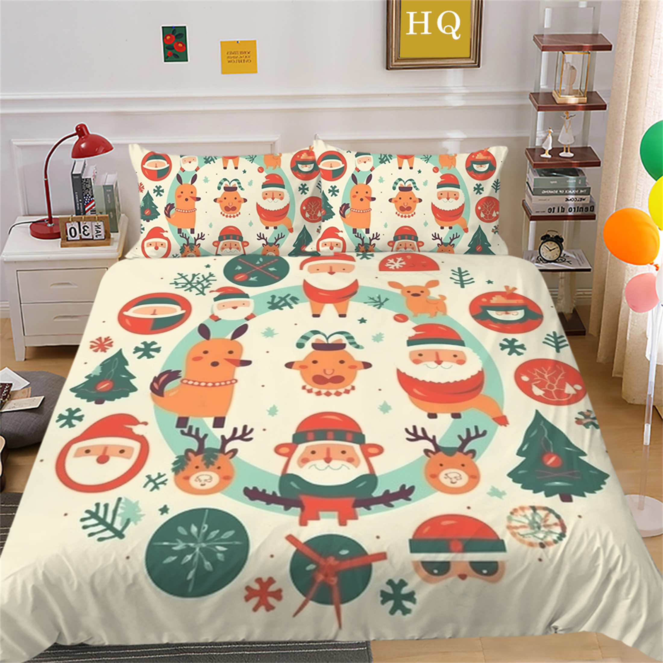 Home Bedding Suit Christmas Cartoon Santa Claus Comforter Cover Quilt