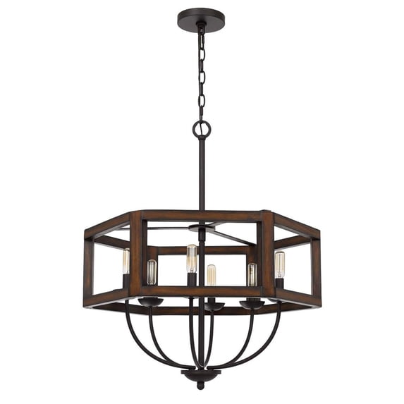 Home Bedroom 60W X 6 Renton Hexagon Rubber Wood, Metal Chandelier