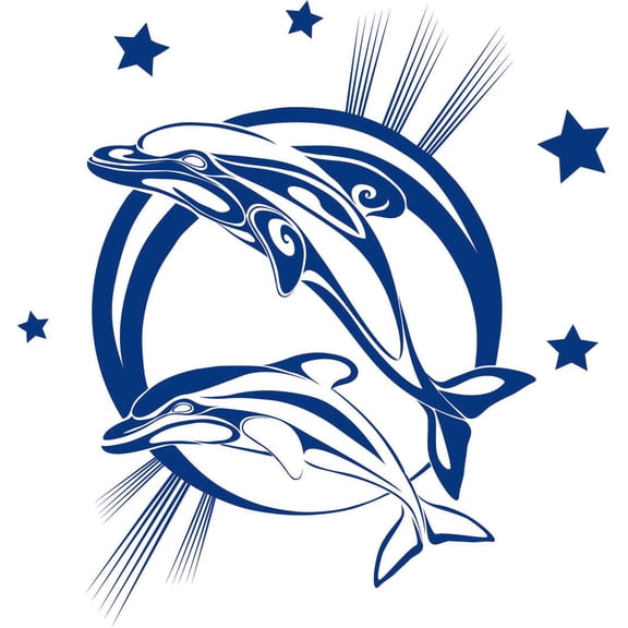 Home Bedroom Aquatic Mammal Animals Decoration Moon Crescent Stars Night Sky Design Removable Vinyl Wall Decal - 10" x 15" Kids Bedroom Nursery Art Pod Of Dolphins Friendly Animals Wall Decor Sticker