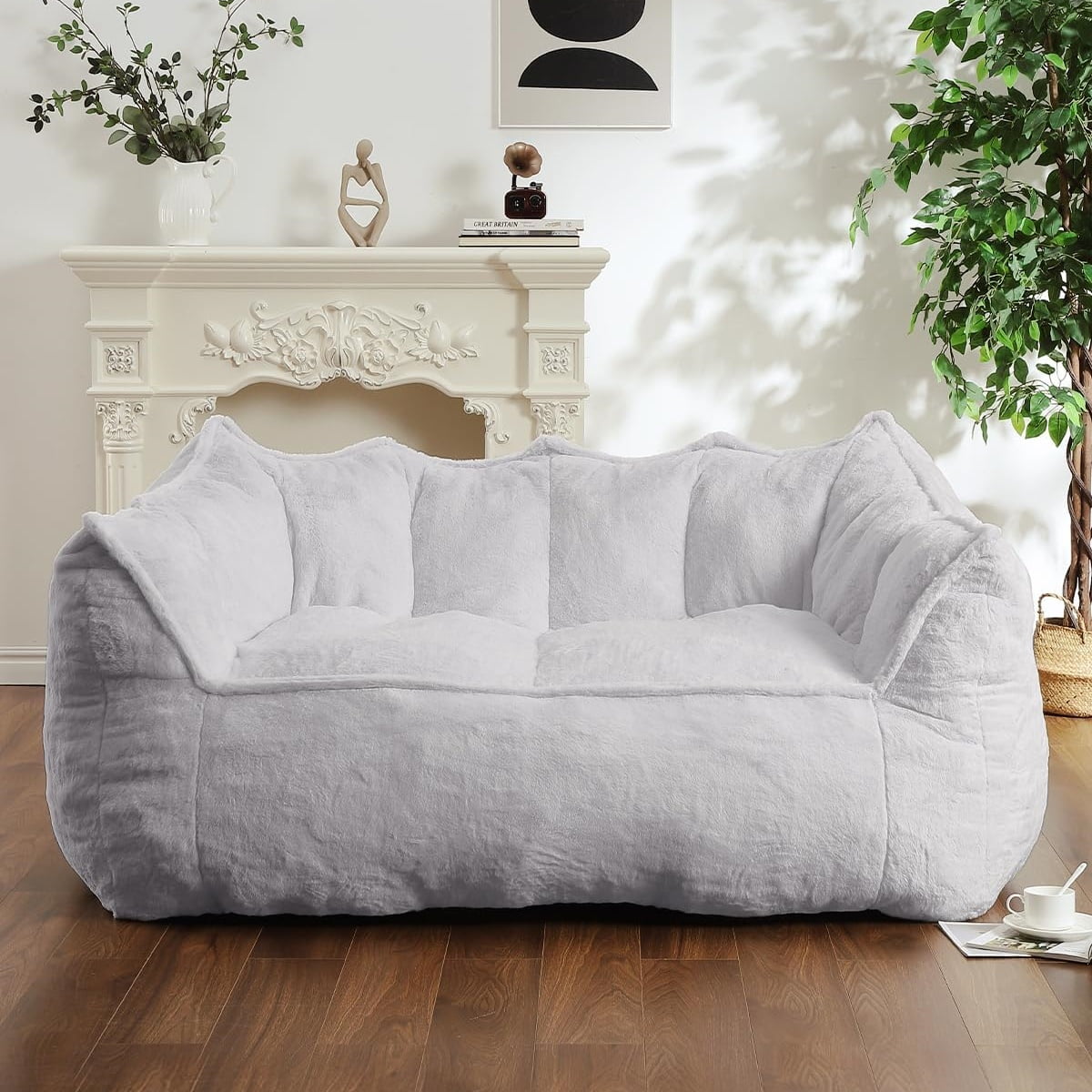 Chenille Bean Bag Chair For Adults With Ottoman - Memory Foam Filled, Armrests & Back Support