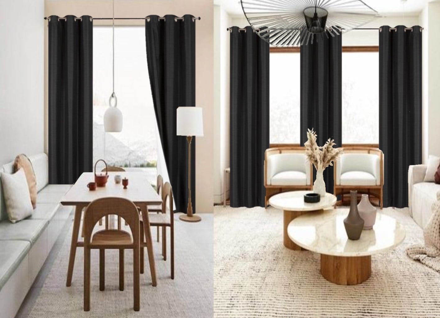 Home Bedroom Décor Set of 2 Panels K86 Black Color 100% Blackout Full Room Darkening Thermal Window Curtain Grommets Top 37 inch wide X 84 inch length