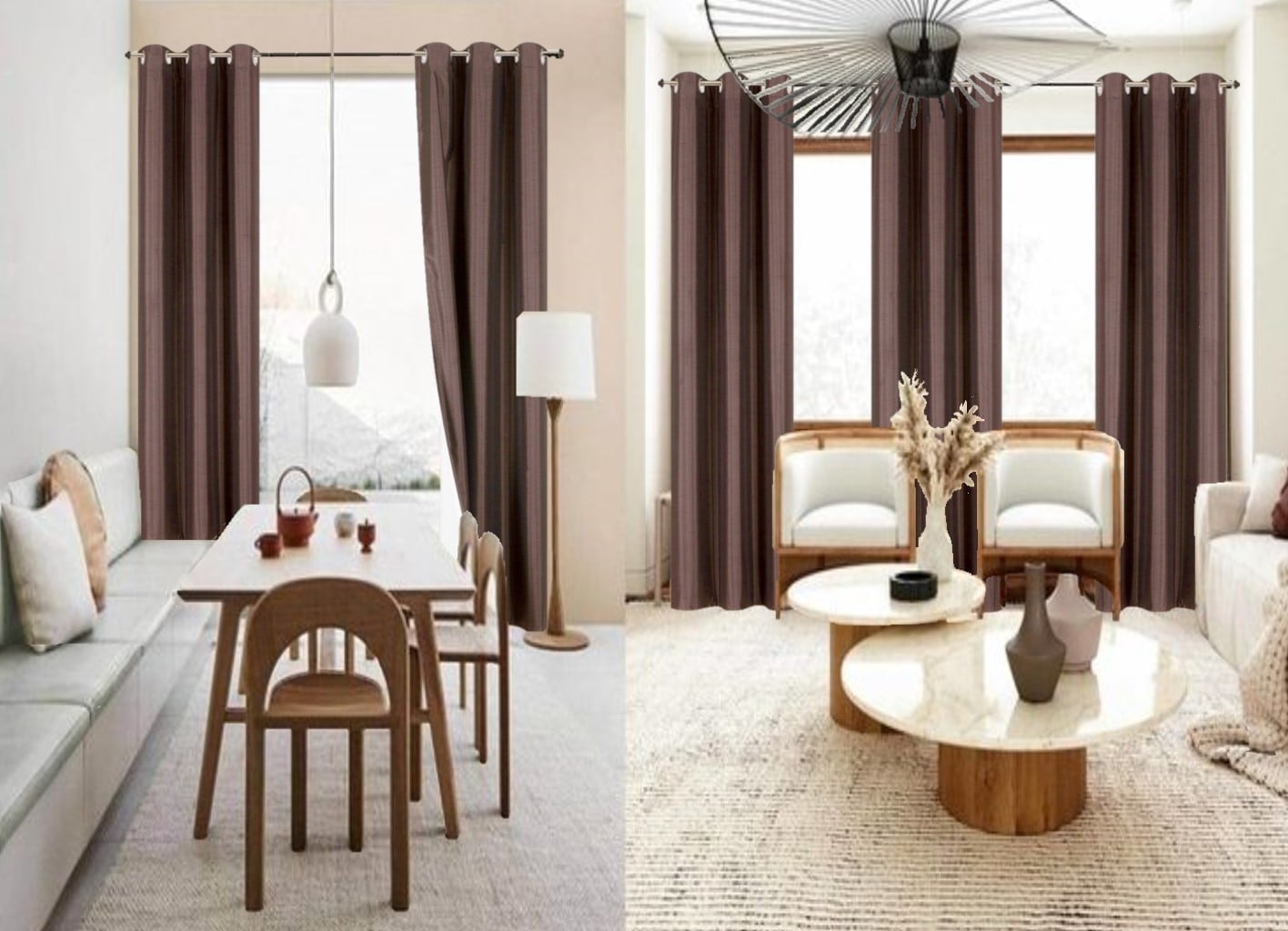 Home Bedroom Décor Set of 2 Panels K86 Brown Color 100% Blackout Full Room Darkening Thermal Window Curtain Grommets Top 37 inch wide X 84 inch length