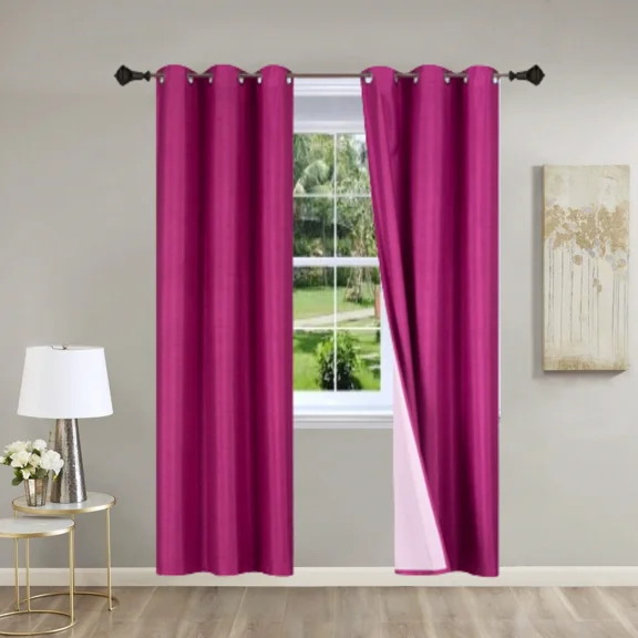 Gorgeous Home Linen K86 Set of 2 Panels Hot Pink Solid Color Blackout Room Darkening Window Curtain Grommets Top 37" wide X 84" length each pc