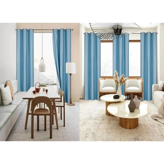 Home Bedroom Décor Set of 2 Panels K86 Light Blue Color 100% Blackout Full Room Darkening Thermal Window Curtain Grommets Top 37 inch wide X 84 inch length