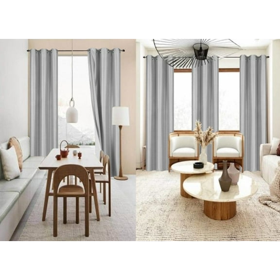 Home Bedroom Décor Set of 2 Panels K86 Silver Color 100% Blackout Full Room Darkening Thermal Window Curtain Grommets Top 37 inch wide X 84 inch length