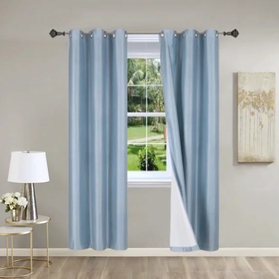 Gorgeous Home Linen K86 Set of 2 Panels Slate Blue Solid Color Blackout Room Darkening Window Curtain Grommets Top 37" wide X 84" length each pc