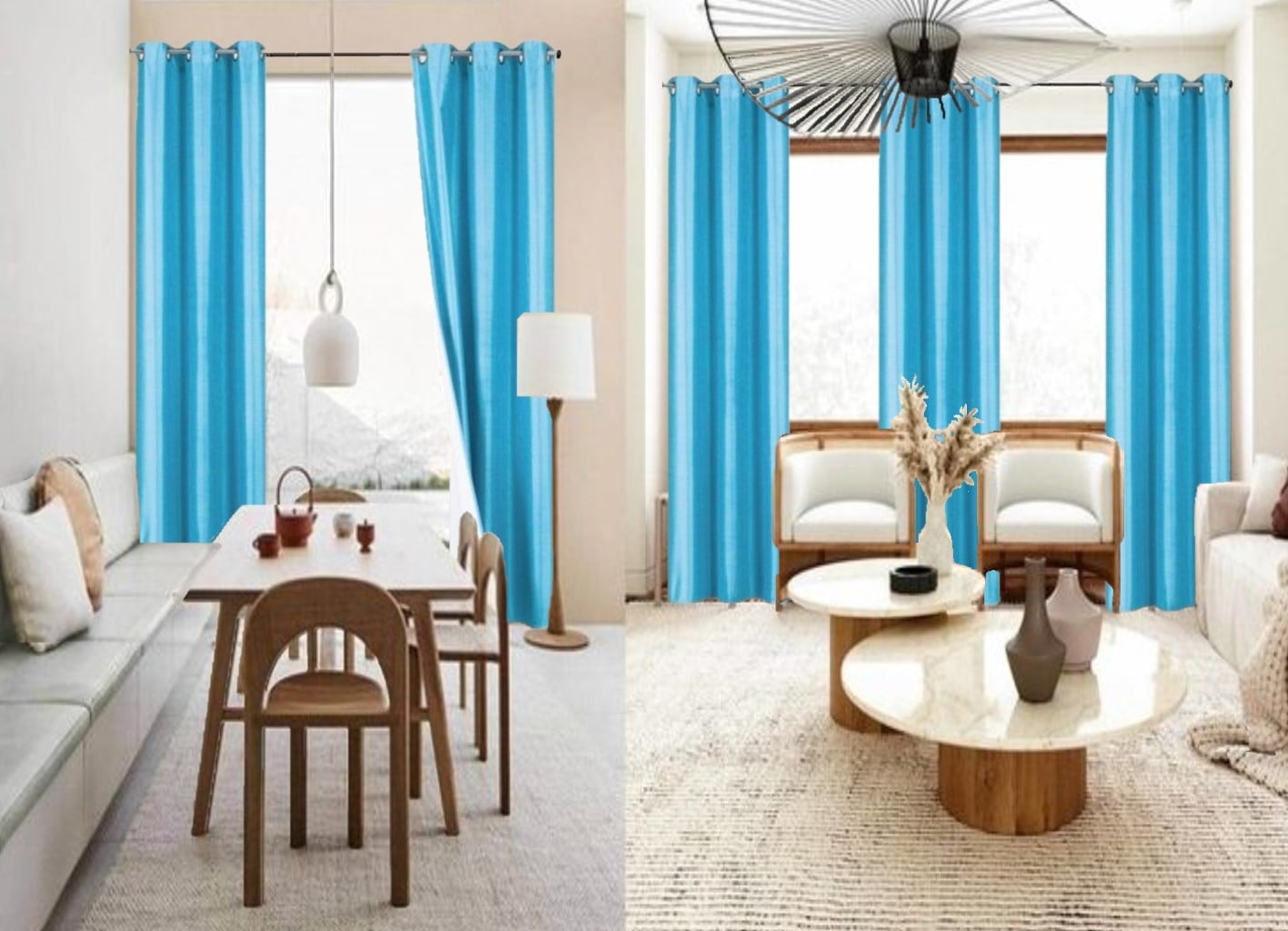 Home Bedroom Décor Set of 2 Panels K86 Turquoise Color 100% Blackout Full Room Darkening Thermal Window Curtain Grommets Top 37 inch wide X 84 inch length
