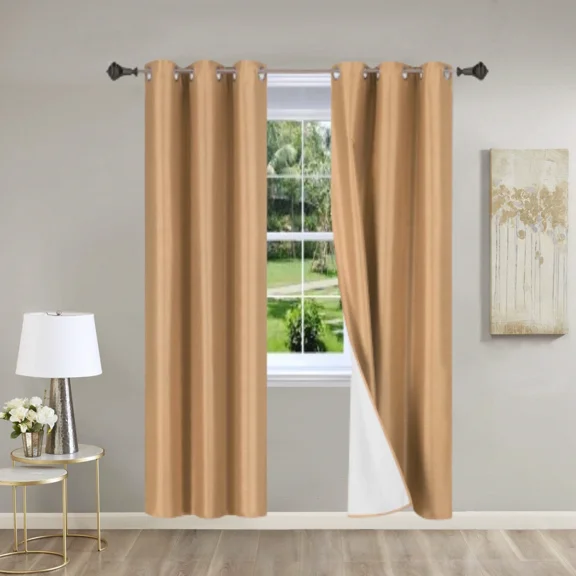 Gorgeous Home Linen K86 Set of 2 Panels Gold Solid Color Blackout Room Darkening Window Curtain Grommets Top 37" wide X 84" length each pc