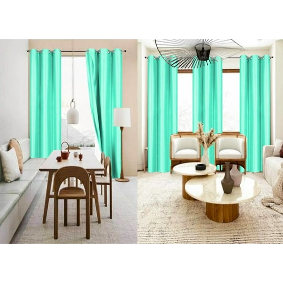 Home Bedroom Décor Set of 2 Panels K86 Mint Color 100% Blackout Full Room Darkening Thermal Window Curtain Grommets Top 37 inch wide X 84 inch length