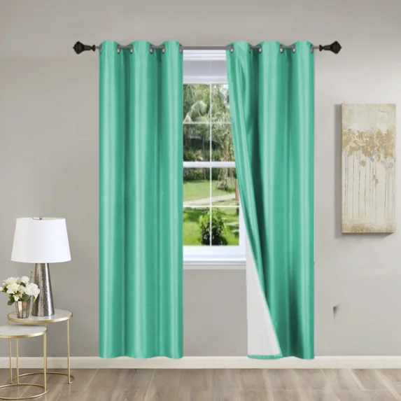 Gorgeous Home Linen K86 Set of 2 Panels Mint Green Solid Color Blackout Room Darkening Window Curtain Grommets Top 37" wide X 84" length each pc