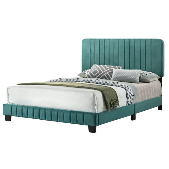 Home Bedroom Furniture Lodi Green Velvet Upholstered Channel Tufted Full Panel Bed