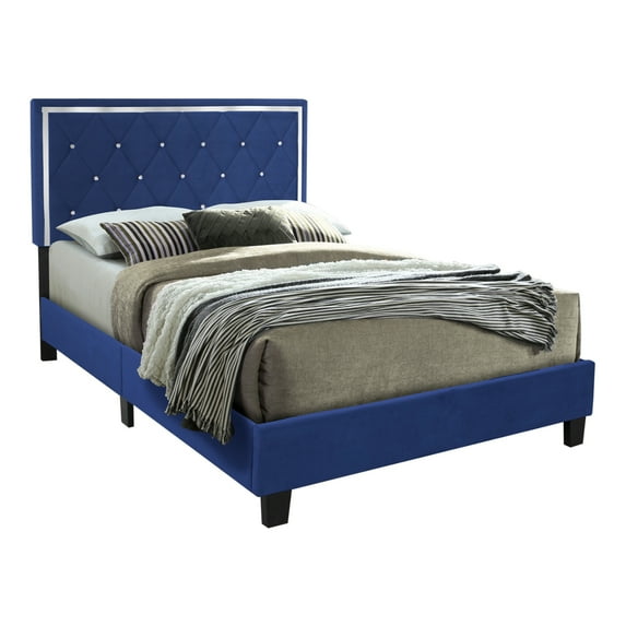Home Bedroom Furniture Monica Velvet Upholstered Full Platform Bed - Blue
