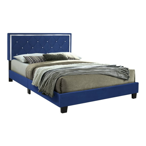 Home Bedroom Furniture Monica Velvet Upholstered King Platform Bed - Blue