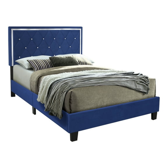 Home Bedroom Furniture Monica Velvet Upholstered Queen Platform Bed - Blue
