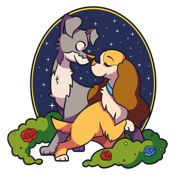 Home Bedroom Living Room Flower Garden Night Sky Lady And The Tramp Cartoon Movie 25" x 25" Vinyl Adhesive Wall Decal Sticker - Kids Bedroom Nursery Art Dogs Animal Couple Design Wall Decoration