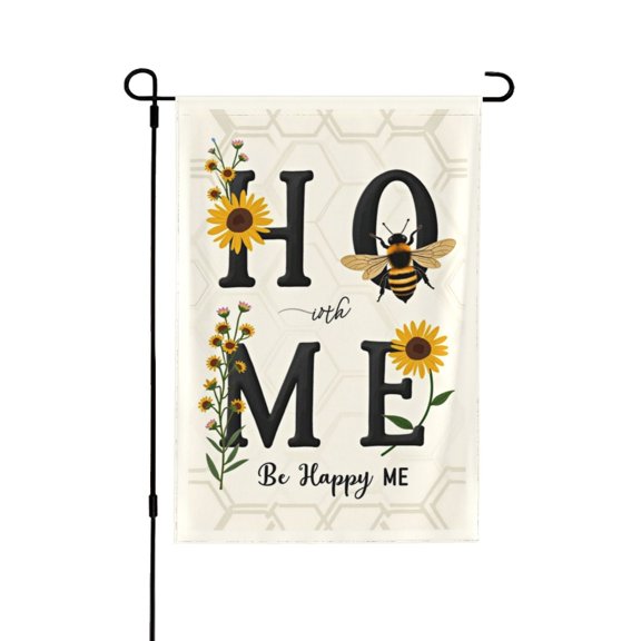 Home Bee & Sunflower Welcome Garden Flag 12x18 Inch Double Sided – Be Happy Spring Summer Farmhouse Outdoor Yard Decoration For Porch, Lawn & Patio