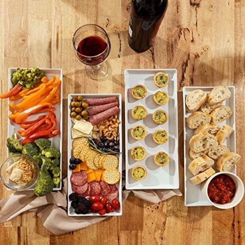 Home Beets White Ceramic Serving Platters (14 x 6 Inch Rectangle Plates) Serving Dishes for Entertaining, Food, Appetizers, Desserts, Cheese Board, Charcuterie, Sushi - Set of 4 Party Serving Trays