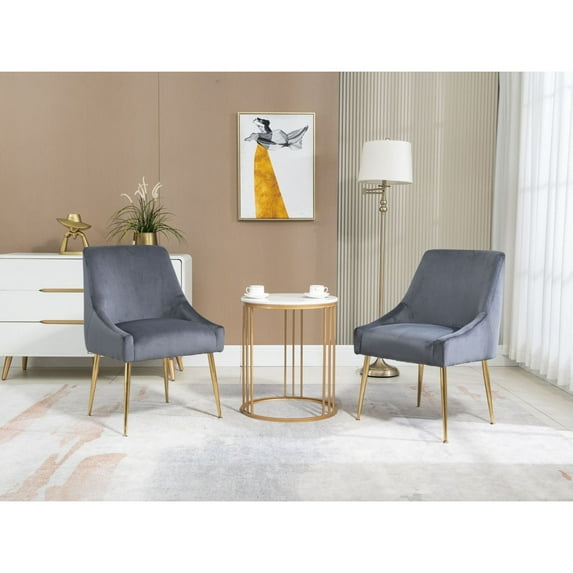 Home Beyond Velvet Upholstered Wing Back Parsons Chair with Golden Plated Legs, Accent Chairs with Contemporary Design for Living Room, Comfortable Armless Padded Chairs, Set of 2, VC-21G, Grey