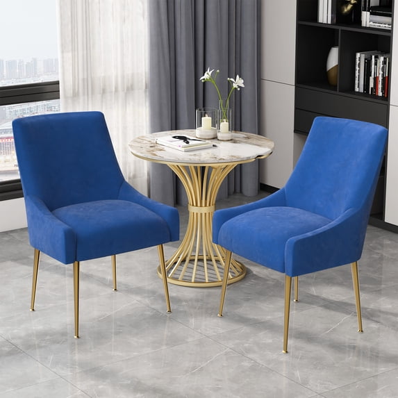 Home Beyond Velvet Upholstered Wing Back Parsons Chair with Golden Plated Legs, Accent Chairs with Contemporary Design for Living Room, Comfortable Armless Padded Chairs, Set of 2, VC-21B, Blue