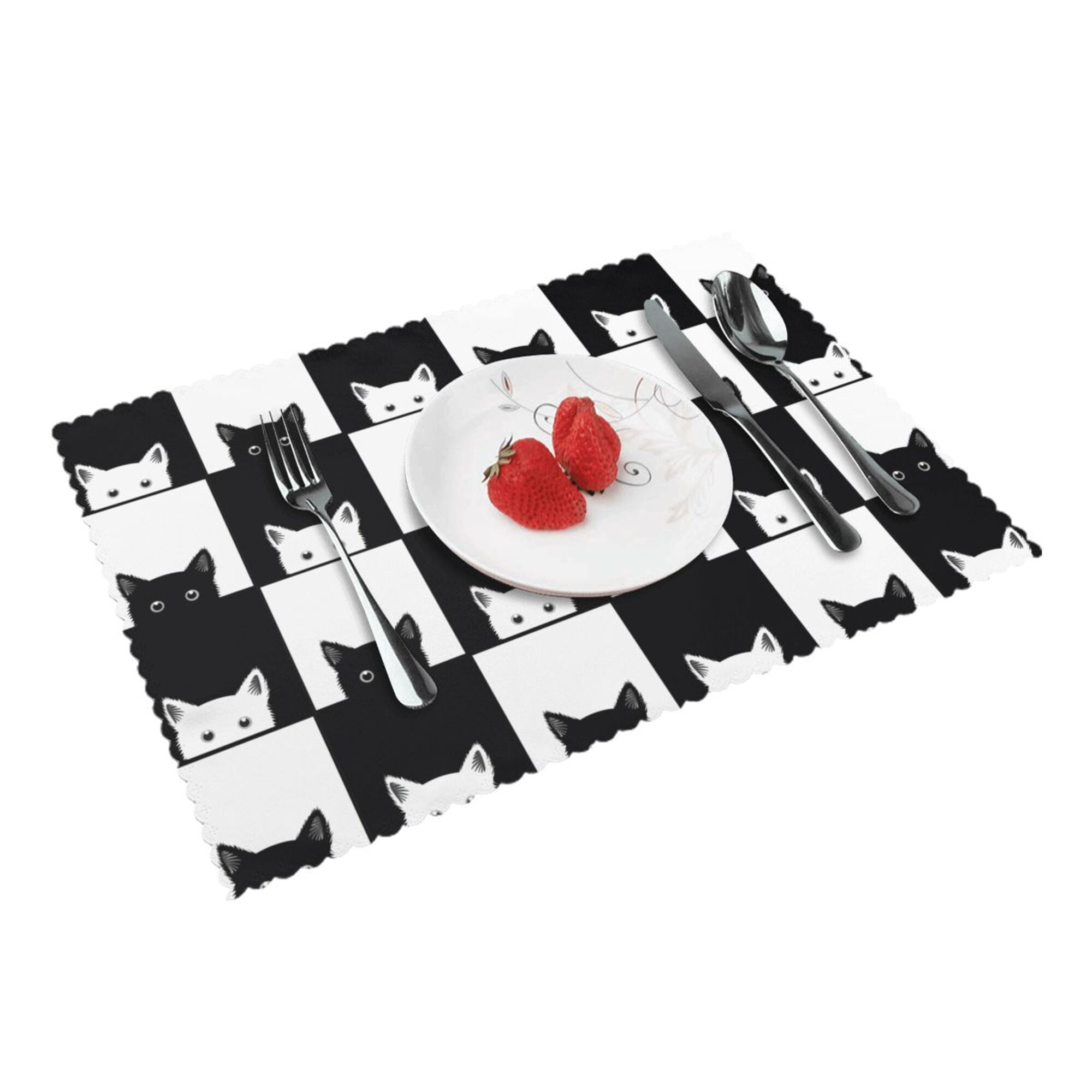 Home Black And White Cats On Chess Board Placemats Set Of 4 Washable