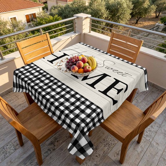 Home Black White Gingham Check Table Cloth 60x60in, Waterproof Square Tablecloth Wipeable Tablecloths Farm Vintage Wood Board Table Covers for Dining Tables Party Indoor Outdoor