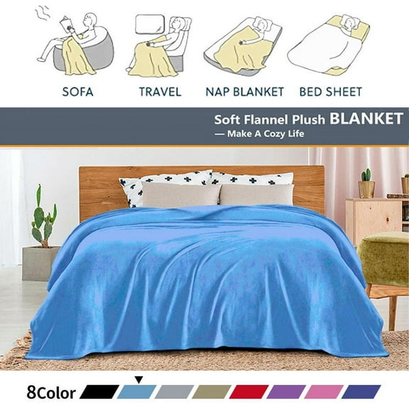 Home Blue Flannel Fleece Throw Blanket Microfiber Solid Ultra Soft Luxury Double Side Fuzzy Plush Fluffy Cozy 50"x60"