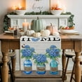 thumbnail image 1 of Home Blue Hydrangea Cotton Linen Table Runner, Washable Table Runners for Kitchen, Dining Room, Holiday, Home Party Table Decor, 13x36 Inches, 1 of 9