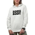 thumbnail image 1 of Home Body, Homie Themed, Groovy Retro Wavy Text Merch Gift, White Hooded Sweatshirt or Hoodie, Small, 1 of 5