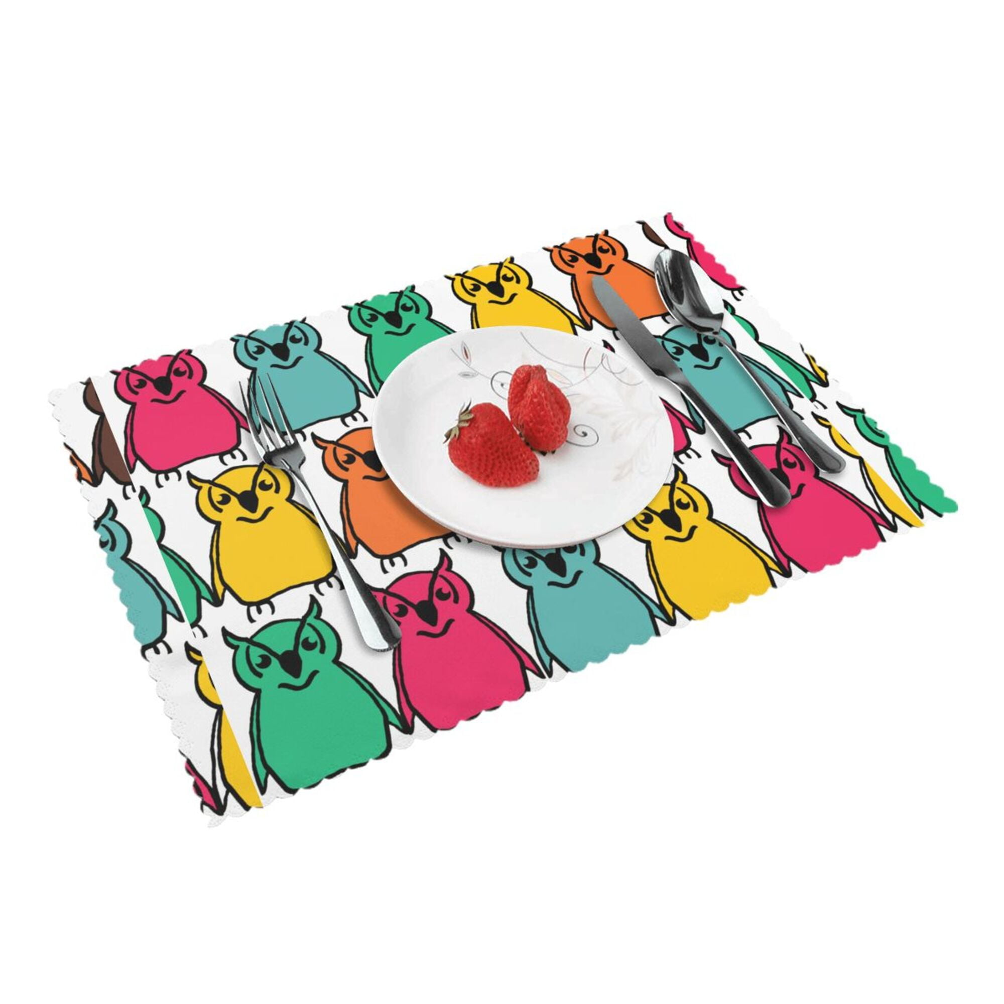 Home Bold Colored Owl Background Placemats Set Of 4 Washable Wipeable