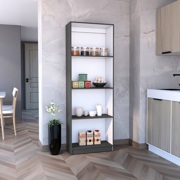 Home Bookcase with 4 Open Shelves | Used for Storing and Displaying Books at Home | White/Black/Matt Gray Wood Material | Solves Poor Storage Organization
