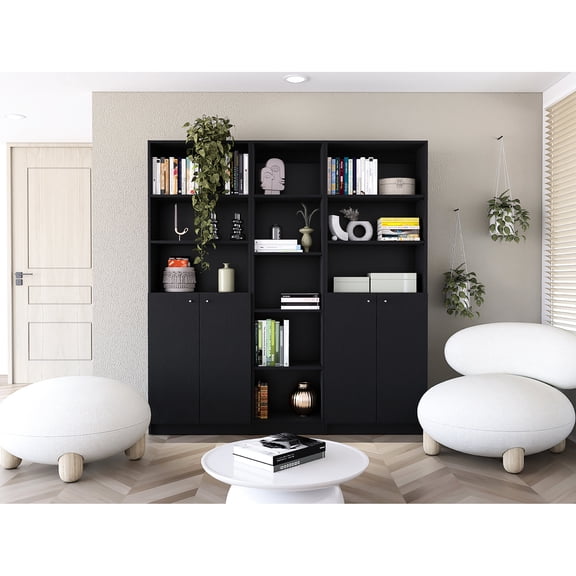 Home Bookcase Set with Dual 2 - Door Cabinets | Adaptable to Cozy Corners | Particle Board Material | Provides Hidden Storage