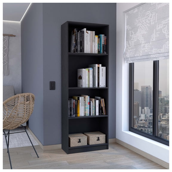 Home Bookcase with 4-Shelf Modern Display Unit for Books and Decor -Black -Office